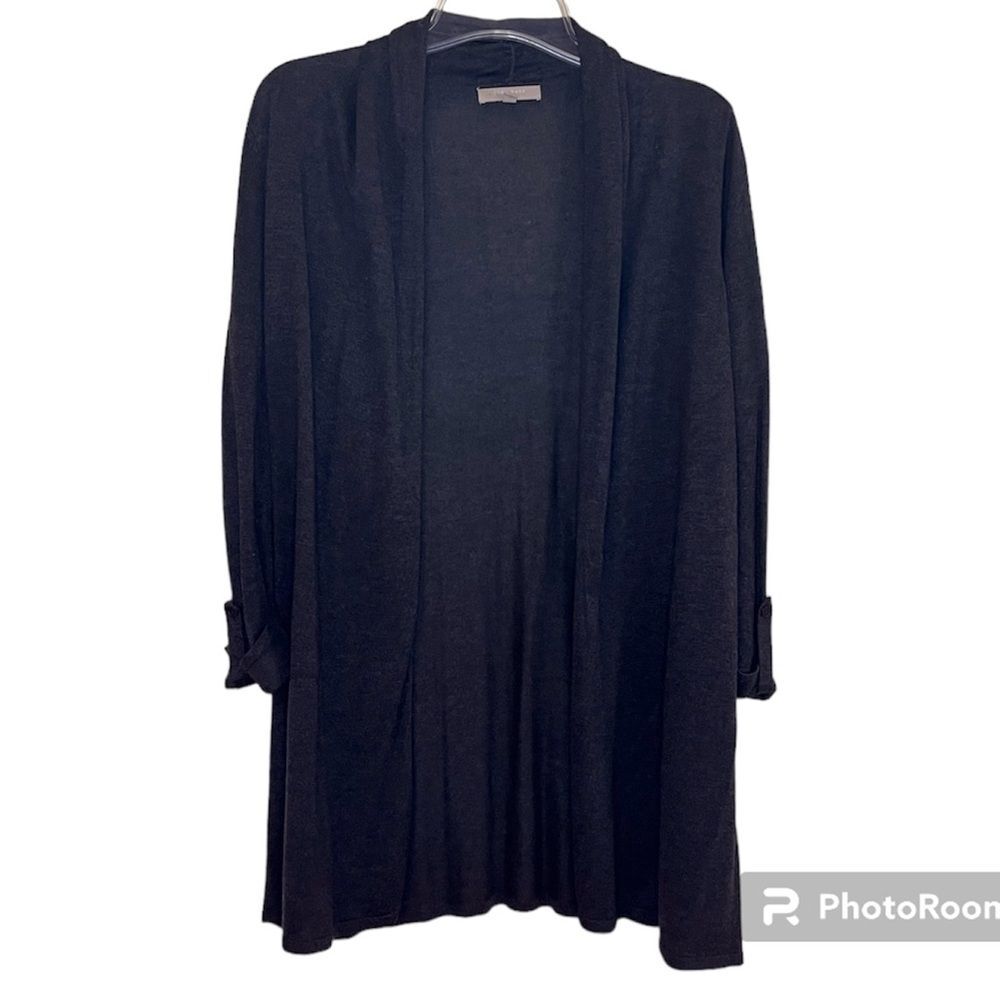 Joan Vass Studio - Dark Gray Long Cardigan Sweater, Size Small